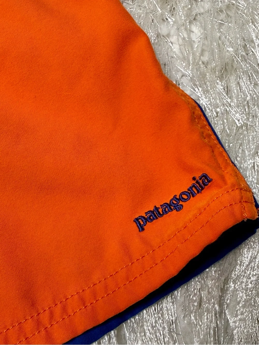 Patagonia Orange and Blue Colorblock Swim Shorts
